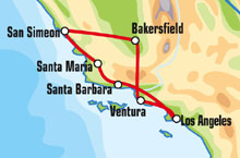Маршрут (карта) тура "Pacific Coast Highway Motorcycle Tour - Southern California Run" ("Тихоокеанское побережье - все лучшее в Южной Калифорнии!")