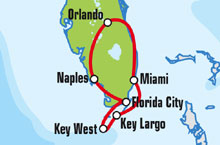 Маршрут (карта) тура "Miami Tropical Paradise Run Motorcycle Tour" ("Тропический рай для байкеров")