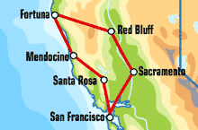 Маршрут (карта) тура "Bikers Paradise Run Motorcycle Tour" ("Северная Калифорния")