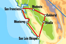 Маршрут (карта) тура "Cool Pacific Run Motorcycle Tour" ("Рай для байкеров")