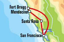 Маршрут (карта) тура "San Francisco Explorer Motorcycle Tour" ("Долина Напа и побережье Тихого океана")