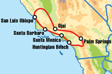 Маршрут (карта) тура "Santa Monica Motorcycle Tour" ("Санта-Моника: Курорты и заповедники Южной Калифорнии")