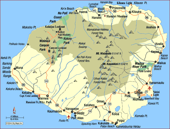 Карта острова Кауаи: города и курорты. Штат Гаваи, США (Kauai, Hawaii, USA). Отдых на Гавайях: туры от туроператора.