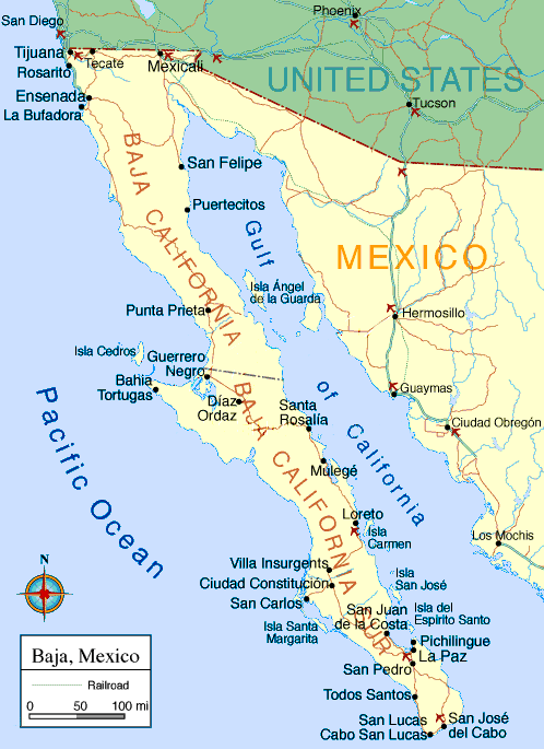 Карта Моря Кортеса (Калифорнийского залива)